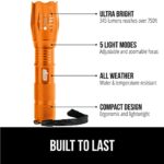 Gorilla Grip LED Tactical Small Flashlight, High Lumens Ultra Bright 5 Adjustable Modes, Powerful Battery 750 FT Zoom Flashlights, Water Resistant Camping Car Mini Light Accessories, 2 Pack, Orange
