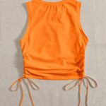 Floerns Women’s Graphic Print Sleeveless Drawstring Ruched Crop Tank Top Orange M