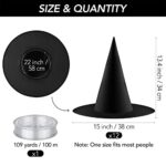 ADXCO 12 Pieces Halloween Black Witch Hat Witch Cap Halloween Witch Costume Accessories with 109 Yards Hanging Rope for Halloween Decorations Halloween Party Supplies