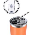 DYNAMIC SE 30oz Tumbler Double Wall Stainless Steel Vacuum Insulated Travel Mug with Splash-Proof Lid Metal Straw and Brush (Orange)