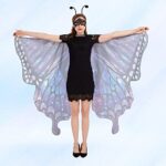 Tibeha Butterfly Wings Costume Adult Women – Halloween Cape with Antenna Headband and Lace Mask