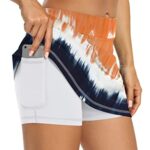 LouKeith Tennis Skirts for Women Golf Athletic Activewear Skorts Mini Summer Workout Running Shorts with Pockets Orange Navy Tie Dye S