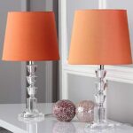SAFAVIEH Lighting Collection Harlow Modern Glam Tiered Crystal/ Orange Shade 16-inch Bedroom Living Room Home Office Desk Nightstand Table Lamp Set of 2 (LED Bulbs Included)