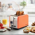 Peach Street Slice Toaster Compact Bread Toaster with Digital Countdown, Wide Slots, Auto-Pop Stainless Steel, 6 Browning Levels, Removable Crumb Tray, with Defrost, Bagel, and Cancel Function (Peach, 2 Slice)