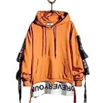 DUDHUH Mens Hoodie Fashion Pullover Letter Print Tracksuit Techwear Casual Coat Hip-Hop Sweatshirt Orange