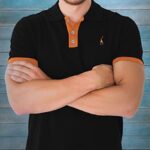 Lasjixion Men’s Casual Polo Shirts Printed Short Sleeve Shirts for Men,Golf Polo Shirt for Men,Black&Orange