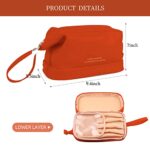 Abiudeng ,Double Layer Makeup Bag, Travel Portable Leather Toiletry Bag,Roomy Cosmetic Bag for Women and Girls.Orange