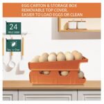 Virmate Rolling Egg Holder for Refrigerator, Double track 24 Egg Organizer for Refrigerator, Clear Egg Organizer Tray for Fridge Refrigerator, Storage Box with Lid for Food, Drinks etc. (Orange)