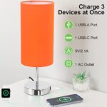 LINNMON Table Lamp with USB Port and Outlet, Touch Control Table Lamp for Bedrooms, 3-Way Dimmable Nightstand Lamp, Small Lamp for Bedroom, Living Room, LED Bulb Included (Orange)