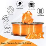 Silk Orange Shiny PLA 3D Printing Filament, 1KG 2.2Lbs 1.75mm 3D Print Material with High Diameter Accuracy, Neatly Wound Silk PLA Widely Support for FDM 3D Printers by MIKA3D