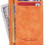 Travelambo Front Pocket Minimalist Leather Slim Wallet RFID Blocking Medium Size(Orange)