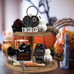 Halloween Decorations Indoor | Halloween Tiered Tray Decor | 6PCS BOO, Tomb, Haunted House, Spiderweb Pumpkin Signs and Halloween Mini Rolling Pins | Spooky Halloween Decor