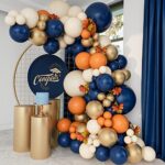 Navy Blue and Orange Balloons Garland Arch Kit, Ivory White, Metallic Gold, Double Stuffed Burnt Orange Balloon Garland Kit for Graduation, Birthday Party, Baby Shower, Thanksgiving Fall Decorations