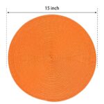 FunWheat Round Braided Placemats Set of 6 Table Mats for Dining Tables Woven Washable Non-Slip Place mats 15 inch (Orange, 6pcs)