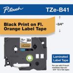 Brother Genuine P-Touch TZE-B41 Tape, 3/4″ (0.7″) Wide Standard Laminated Tape, Black on Fluorescent Orange, Laminated for Indoor or Outdoor Use, Water-Resistant, 0.7″ x 16.4′ (18mm x 5M), TZEB41
