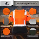 sesafety Hi Visibility Shirts for Men, Safety Shirts with Reflective Strips Class 2, Hi Vis Construction Work Shirt with Pocket Orange XL