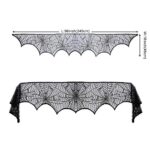 GKkakuto Halloween Cobweb Fireplace Scarf, Black Lace Spiderweb Mantle Scarf for Halloween Home Party Supplies, 18 x 96 inch