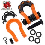 AMBULL Shackles Upgrade 3/4″ D Ring Shackle (2 Pack) 70,000 lbs Break Strength with 7/8″ Pin, Isolator and Washer Kits for Use with Tow Strap, Winch, Off-Road Truck Vehicle Recovery, Orange