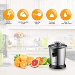 Homeleader Electric Citrus Juicer, Lemon Squeezer with Stainless Steel, Orange Squeezer with Two Cones, Powerful Motor for Grapefruits, Orange and Lemon, Black
