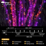 kemooie 500 LED Halloween Lights, 164FT 8 Lighting Modes Plug in Waterproof Fairy Lights for Outdoor Tree Lights Party Garden Balcony Halloween Decorations(Purple and Orange)