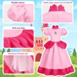 CONGRU Princess Peach Costume for Girls, Super Brothers Kids Princess Peach Dress with Accessories Halloween Cosplay Dress Up (5-6Years)…