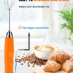 YUSWKO Handheld Milk Frother for Coffee, Rechargeable Drink Mixer with 3 Heads 3 Speeds Electric Coffee Frother For Latte, Cappuccino, Hot Chocolate, Egg – Fluorescence Orange