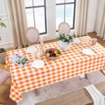 Softalker Gingham Checkered Tablecloth Rectangle – Buffalo Plaid Farmhouse Table Cloth Waterproof Stain Resistant Washable Polyester Table Cover for Outdoor, Camping, Picnic – Orange, 60 x 102 Inch