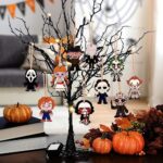 Halloween Decorations – Halloween Ornaments for Tree – Pack of 10 Wooden Hanging Horror Movie Ornaments for Halloween/Xmas Trees – Mini Halloween Tree Decorations
