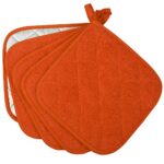 100% Cotton Kitchen Everyday Basic Terry Pot Holder Heat Resistant Coaster Potholder for Cooking and Baking Set of 5 Orange