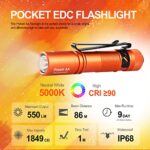 ACEBEAM Pokelit AA Rechargeable Mini Flashlight with Clip, 550 High Lumens Pocket EDC Flashlight, Super Bright Small Flashlight, 90+ High CRI Led Flashlight for Camping, Hiking, Everyday Use(Orange)