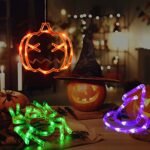 LOLStar Halloween Decorations 3 Pack Orange Pumpkin Green Spider Purple Witch Hat Halloween Window Lights with Suction Cup Battery Operated Halloween Lights, 2023 Upgrade Slow Fade Mode Timer Function