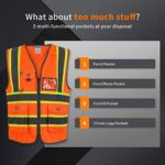 SHORFUNE High Visibility Safety Vest with Pockets, Mic Tab, Reflective Strips and Zipper, ANSI/ISEA Standards,Oange,XXL