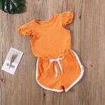 GuliriFei Toddler Baby Girls Summer Knit Outfits Set Ruffle Tops Shirt + Shorts Pants 2Pcs Clothes (Orange, 4-5 Years)