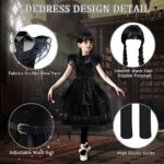 Ainvliya Wednesday Addams Costume for Kids Girls Black Addams Cosplay Dress Outfit with Accessories Party Halloween Costumes