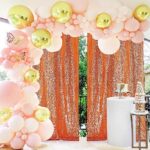2×8FT-2PCS Orange Sequin Backdrop Curtains Panels, Photography Backdrop Glitter Curtains Fabric Background for Christmas Wedding Party Decor