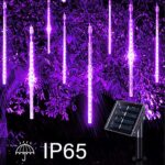 JMEXSUSS Purple Halloween Solar Lights Outdoor Waterproof, 8 Tube 144 LEDs Solar Meteor Shower Rain Lights, Solar Lights for Halloween Tree Patio Bush Holiday Party Christmas Decoration