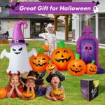 Danxilu 8FT Long Halloween Inflatables Outdoor Decorations – Blow Up Pumpkin Combo with Ghost and Skull Tombstone Scary Yard Decorations Built-in LEDs for Holiday Party Garden Lawn Decor