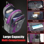 ProEtrade Backpack Bookbag for College Sturdy Travel Business Hiking Fit Laptop Up to 15.6 Inch Multi Compartment Gifts for Men Women Night Light Reflective (Purple A)