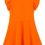 BTGIXSF Girls and Toddlers’ Cotton Flutter Sleeve Dresses A Line Swing Skater Dress 687 Orange 110