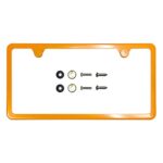 Two Holes Slim Version License Plate Frame Solar Orange Powder Coated Universal Fit Aluminum Screw On Cap Cover, T304 Stainless Steel, Rust Proof Weather Proof Stainless Steel Screws (Qty: 1 Frame)