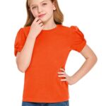 Hopeac Big Girls’ T Shirts Orange Tunic Tops Pullover Athletic Tees Round Neck Outfits Basic Summer Casual Clothing 12-13 Y