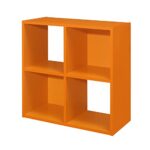 Kings Brand Furniture – 4-Cube Children’s Bookcase, Kids Toy Storage Shelf Organizer for Playroom, Bedroom, Nursery School, Orange