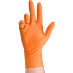 TITANflex Thor Grip Heavy Duty Industrial Orange Nitrile Gloves, 8-mil, Gloves Disposable Latex Free with Raised Diamond Texture Grip, Powder Free, Rubber Gloves, Mechanic Gloves,100-ct Box (Large)