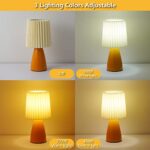 Set of 2 Ceramic Table Lamp with Pleated Fabric Lampshade, Taper Table Lamp with Orange Base & 3 Adjustable Colour Temperatures, Lamps for Bedroom, Living Room, Home Décor (2 x 6W LED Bulbs Included)