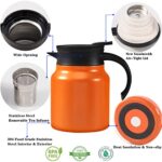 34oz Thermal Coffee Carafe with Tea Infuser/Smart Double Walled Vacuum Thermos with LED Display/Stainless Steel Tea Carafe/Tea Pot /12 Hour Heat & 24hr Cold Retention (Orange)