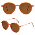 SOJOS Fashion Hexagon Round Sunglasses for Women Trendy Inspired Designer Style Big Shades Sunglasses Sunnies SJ2181 with Orange Frame/Brown Lens