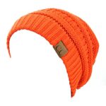 C.C Trendy Warm Chunky Soft Stretch Cable Knit Beanie Skully, Neon Orange