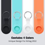 MITERV Silicone Case for AirTag Finder Anti-Scratch Waterproof Lightweight Durable Protective Cover with Keychain Compatible with New 2021 AirTags 4 Pack Black/White/Mint Green/Orange