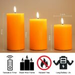 Eywamage Orange Flameless Pillar Candles with Remote, Flickering Real Wax LED Battery Candles Set of 3