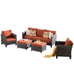 ovios 5 Piece Patio Furniture, Outdoor Furniture Sets, Modern Wicker Patio Furniture Sectional and 2 Pillows, All Weather Garden Patio Sofa, Backyard, Steel (Orange Red)